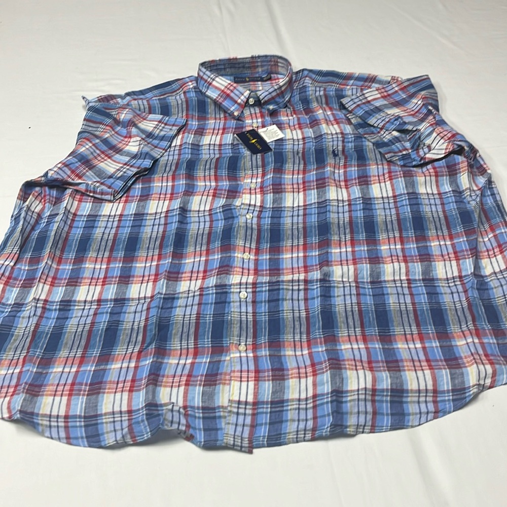 Polo Ralph Lauren Men Classic Fit Plaid Cotton Shirt 100% cotton Pony at left.